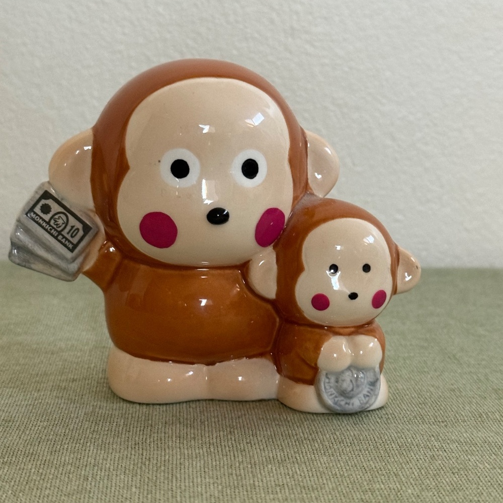 Vintage 1990s Sanrio Monkichi and Baby Ceramic Piggy Bank - Picture 7 of 8